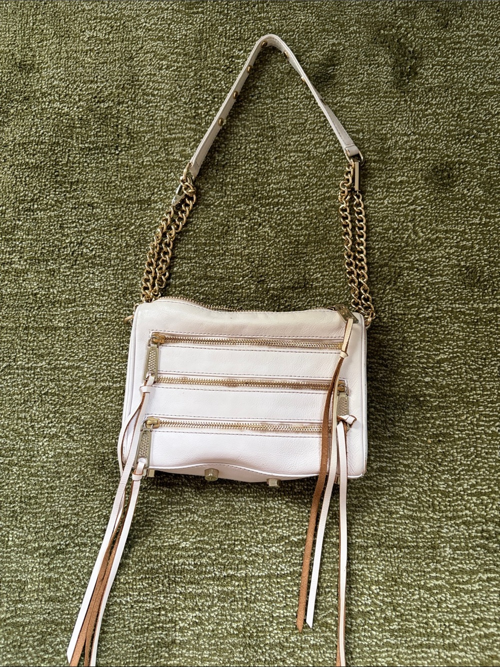 Rebecca Minkoff Light Pink White Leather Crossbody Bag with Gold Chain